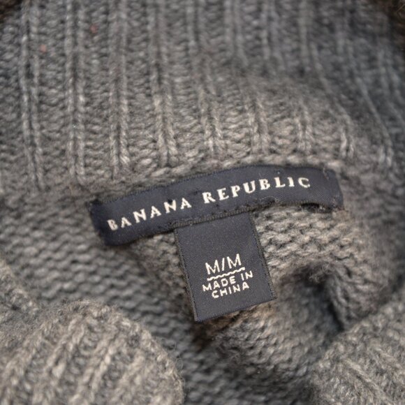 Vintage Y2K Banana Republic Lambswool Grey Military Sweater Cardigan Jacket Sz M - Picture 5 of 10